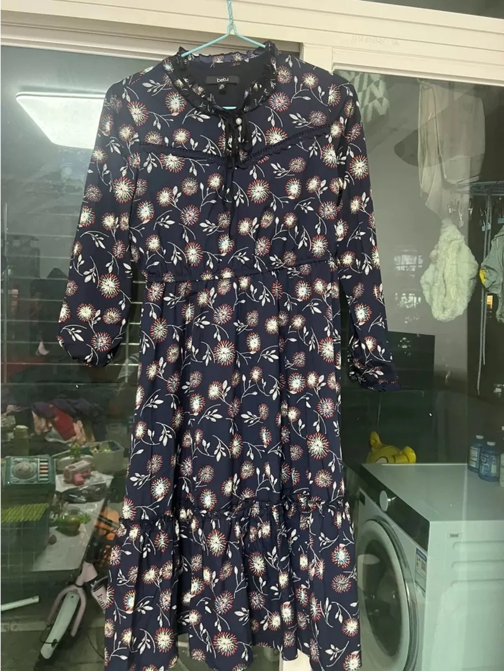 Navy Floral Tiered Midi Dress